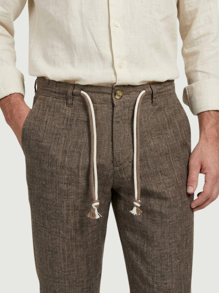 Pantalone in cotone con coulisse fiammato tabacco PTN00622 TABACCO ANDREA MORANDO 