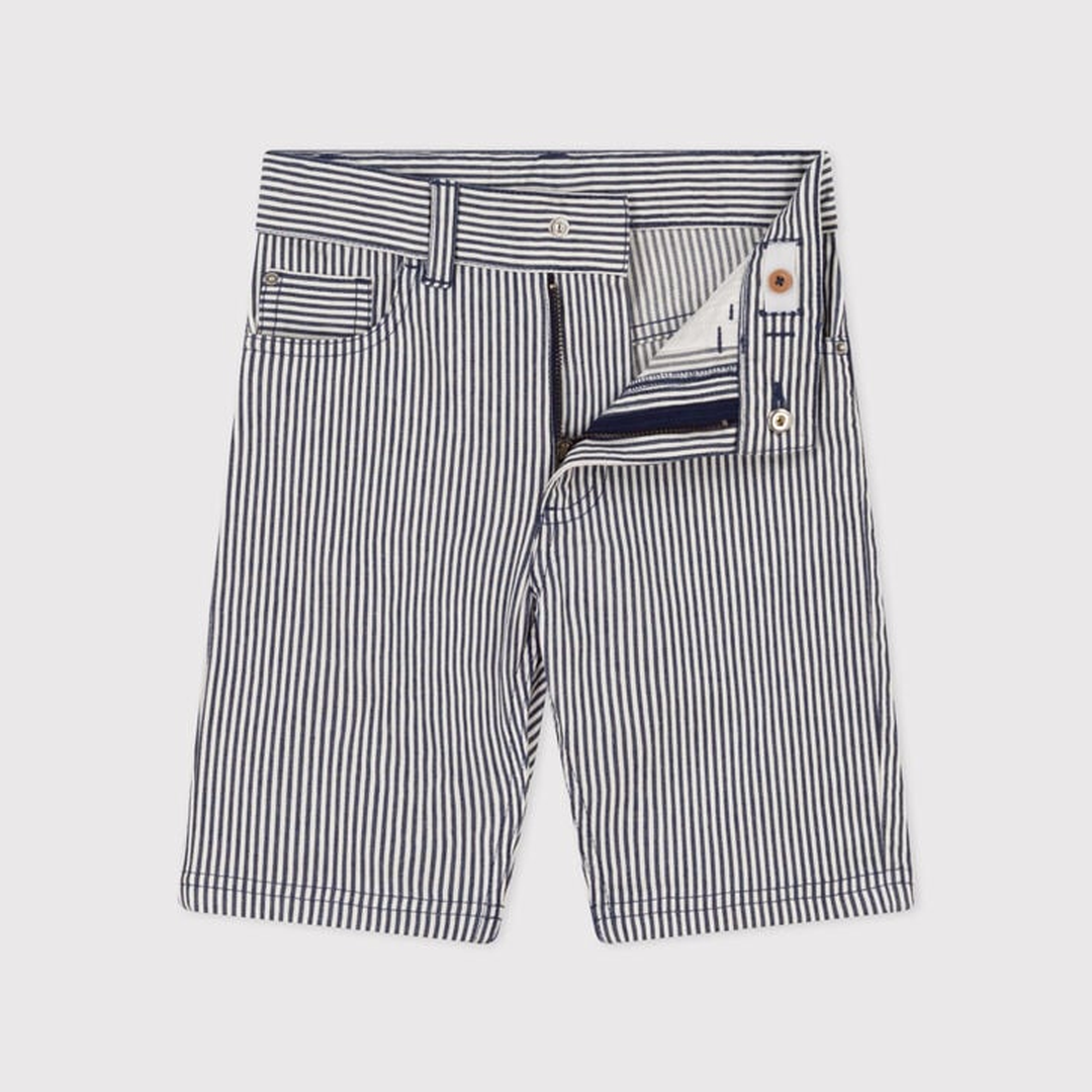 Bermuda Bambino In Tela Di Cotone A Righe A06KU 01 PETIT BATEAU 
