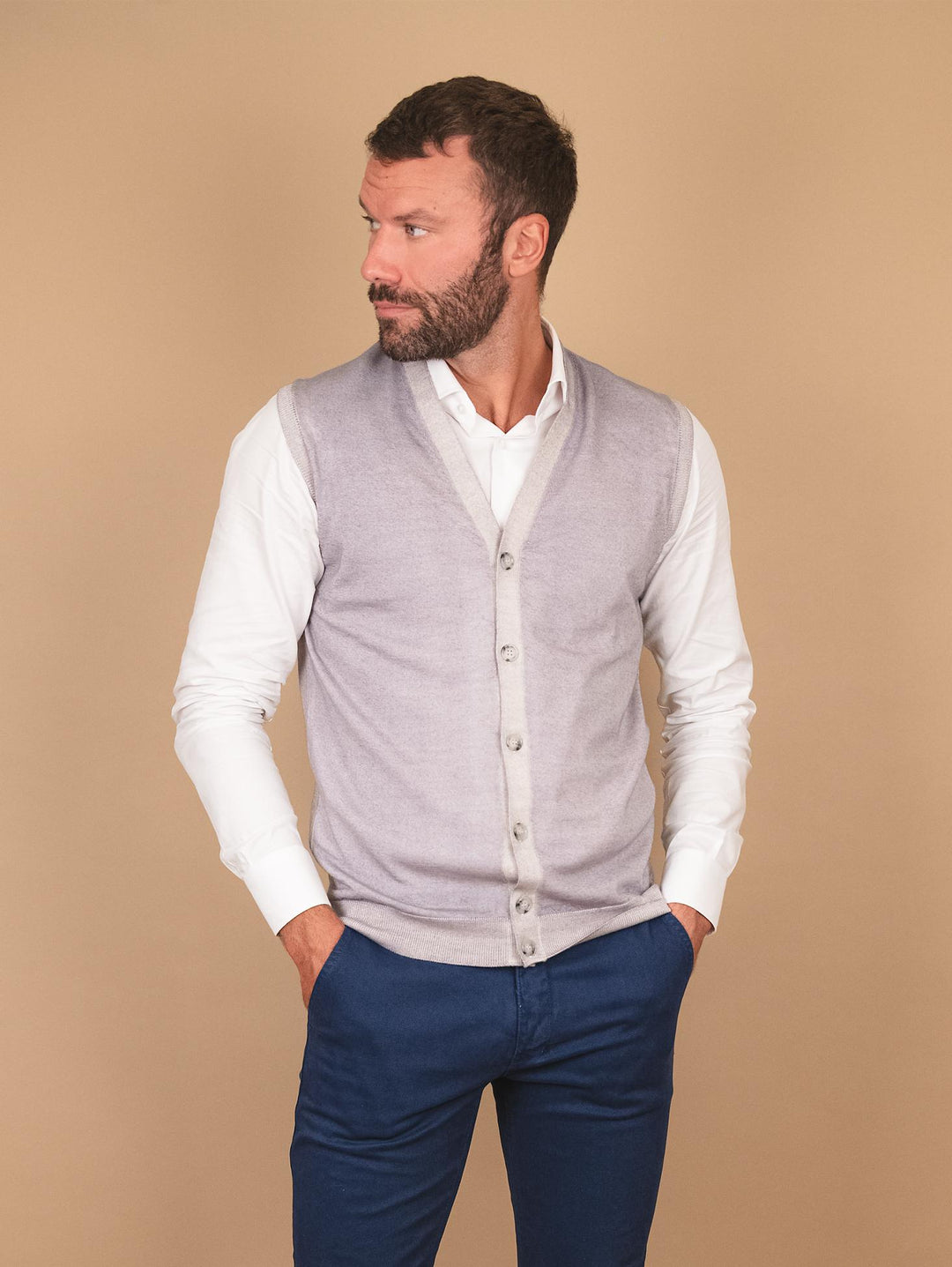 GILET SMANICATO GRIGIO IN LANA MERINO 0003 16 FIESOLI DANIELE 