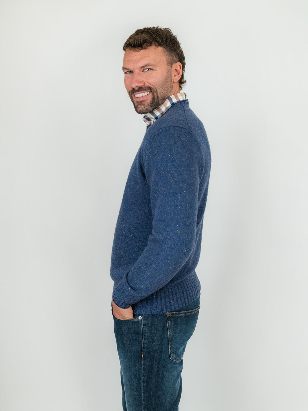 MAGLIA GIROCOLLO BLU MELANGE LANA E CASHMERE 87327 520 ANDREA MORANDO 