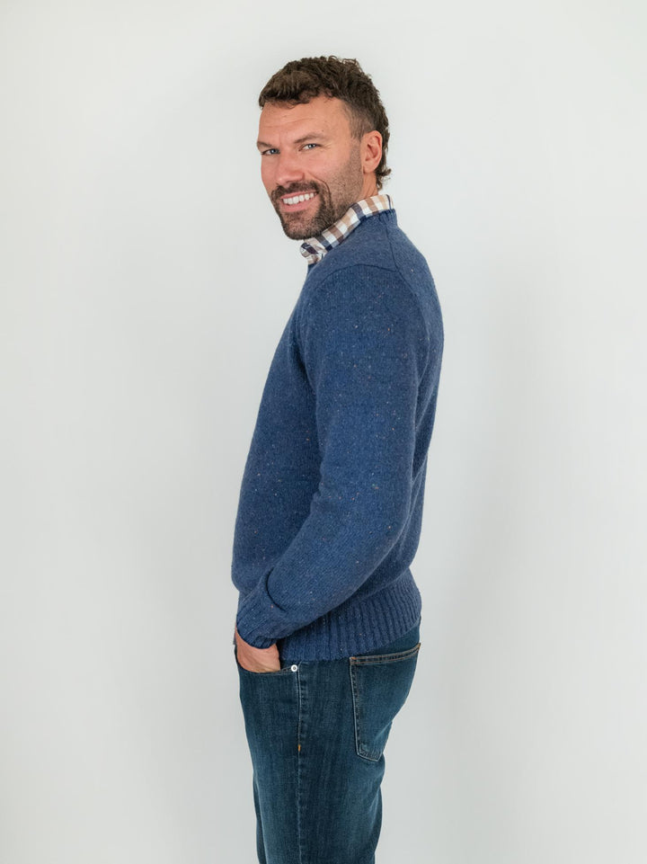 MAGLIA GIROCOLLO BLU MELANGE LANA E CASHMERE 87327 520 ANDREA MORANDO 