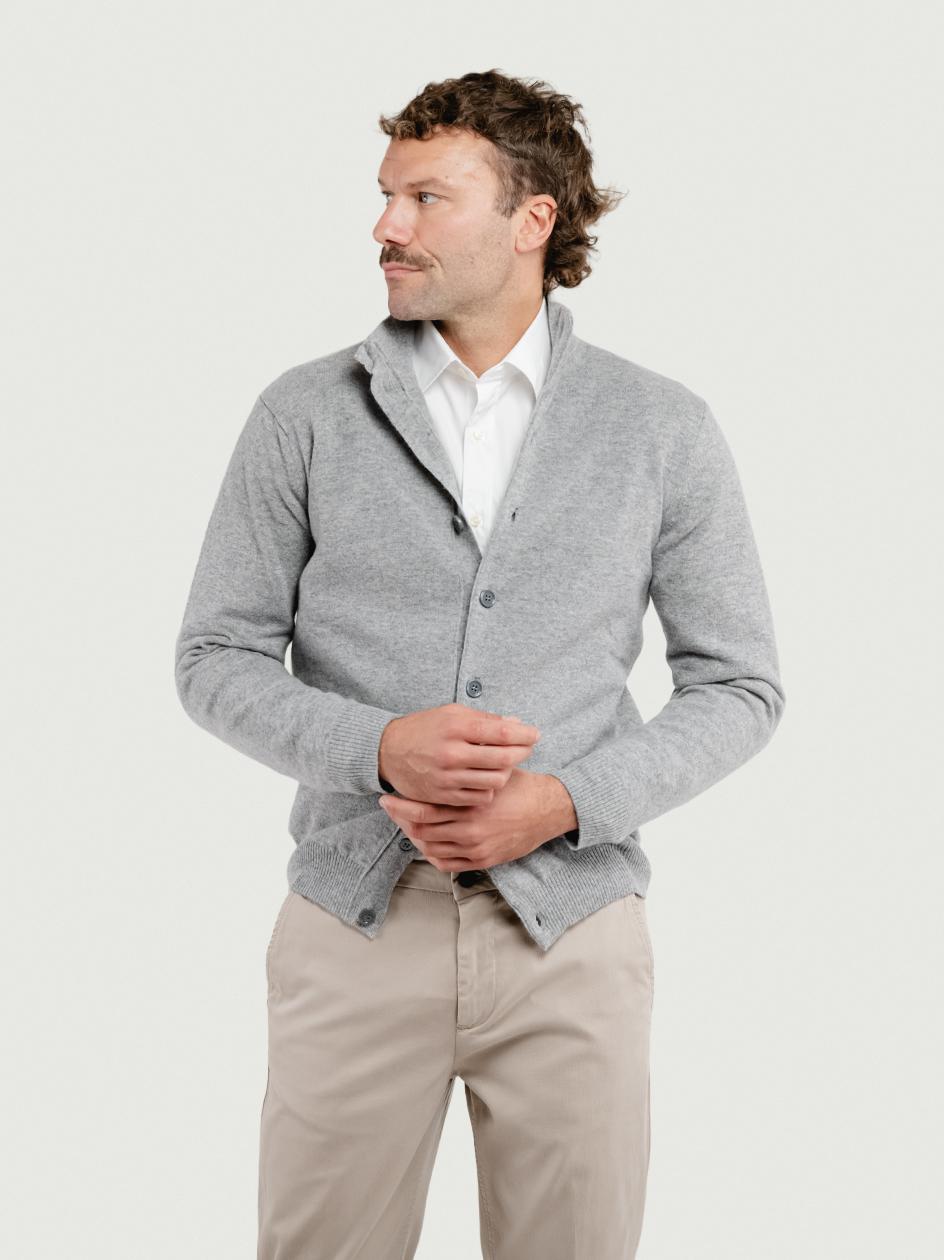 CARDIGAN LUPETTO IN LANA MERINO E CASHMERE GRIGIO LUPETTO BOTT 548 ANDREA MORANDO 