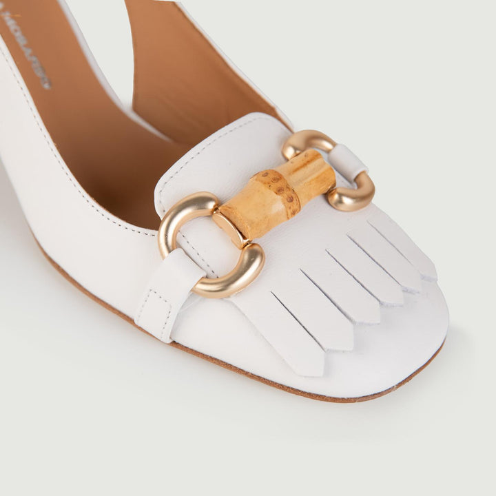 Décolleté SLING BACK BIANCA CON TACCO QUADRATO L6002 BIANCO ANDREA MORANDO 