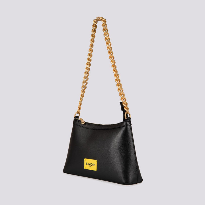 BORSA QUEEN  CON CATENA ORO OPACA   IN PELLE NERA QUEEN NERO BIMOR 