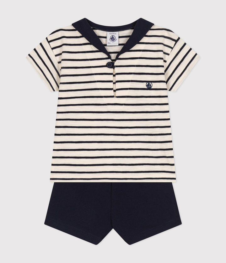 SET BEBÈ T-SHIRT E PANTALONCINI IN JERSEY BLU A09X0 01 PETIT BATEAU 