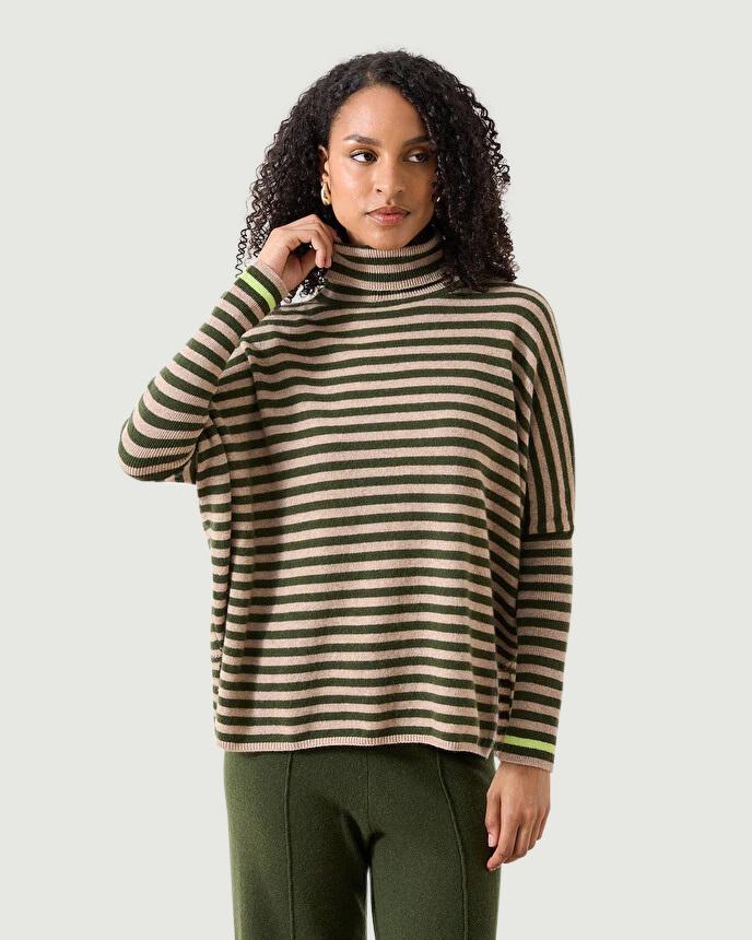 Dolcevita JOANNA IN cashmere A RIGHE BEIGE E VERDONE JOANNA ARTICHOKE ABSOLUT CASHMERE 