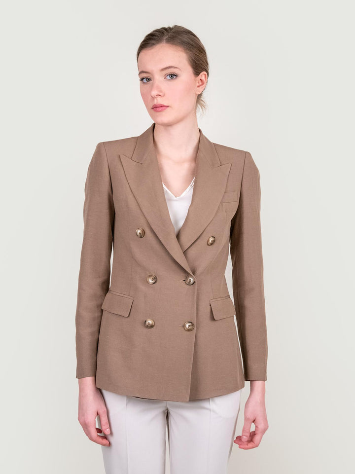 BLAZER DOPPIOPETTO IN MISTO LINO CAMMELLO 11387773 BISCOTTO ANDREA MORANDO 