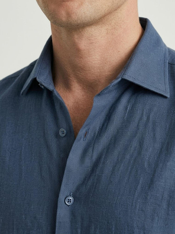 camicia in lino blu cobalto 9432900 208 ANDREA MORANDO 