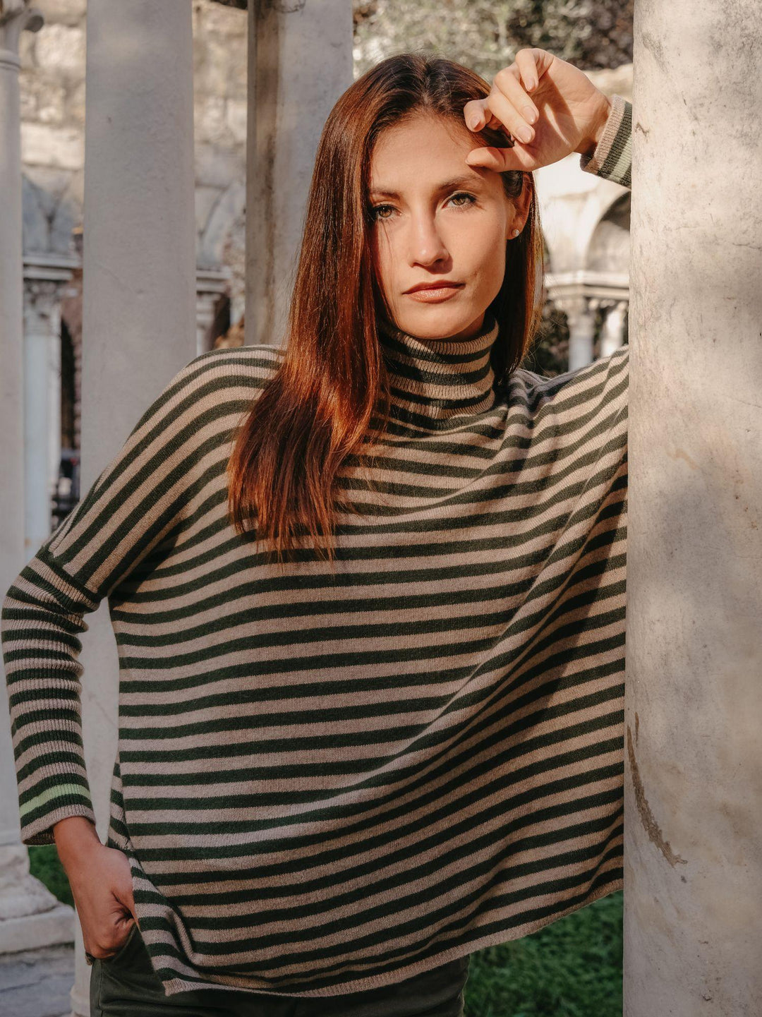 Dolcevita JOANNA IN cashmere A RIGHE BEIGE E VERDONE JOANNA ARTICHOKE ABSOLUT CASHMERE 