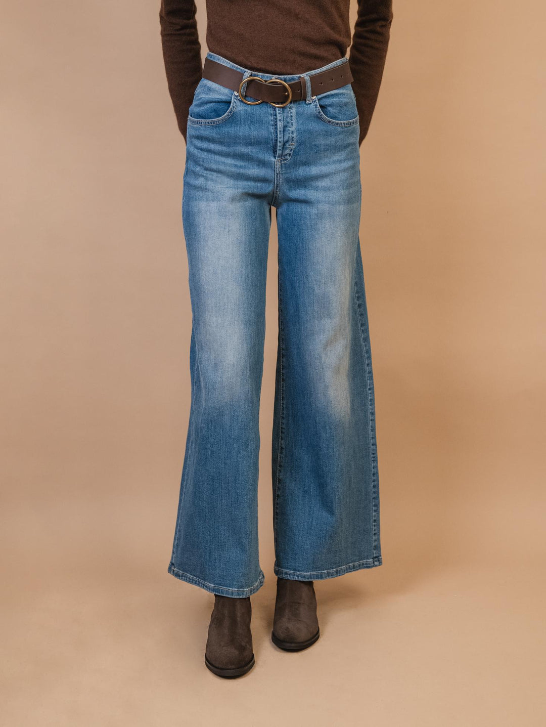 JEANS A PALAZZO CON CINTURA IN DENIM CHIARO P738CT-570 DENIM ANDREA MORANDO 