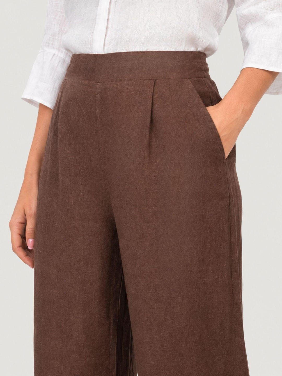 Pantalone con pences in lino tabacco 6PT02359 TABACCO ANDREA MORANDO 