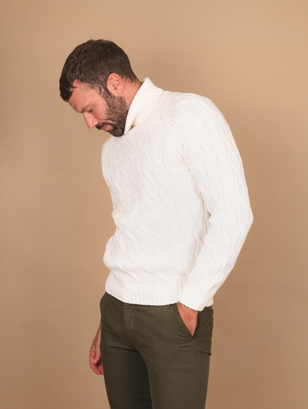 MAGLIONE A COLLO ALTO IN LANA VERGINE BIANCO 13117 5 ANDREA MORANDO 