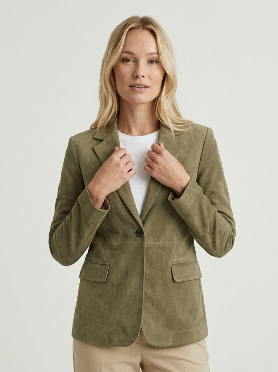 Blazer monopetto Beatriz in pelle scamosciata salvia BEATRIZ 037 JACK LEATHER 
