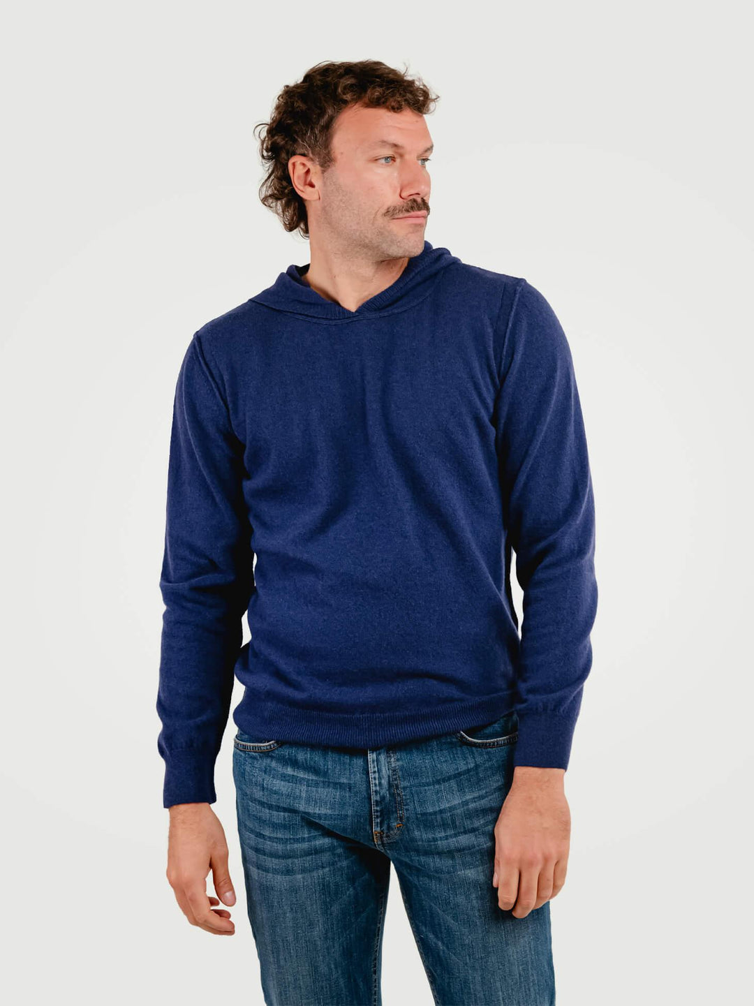 MAGLIA CON CAPPUCCIO IN LANA MERINO E CASHMERE BLU NAVY GA071 624 ANDREA MORANDO 