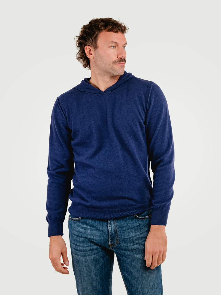 MAGLIA CON CAPPUCCIO IN LANA MERINO E CASHMERE BLU NAVY GA071 624 ANDREA MORANDO 