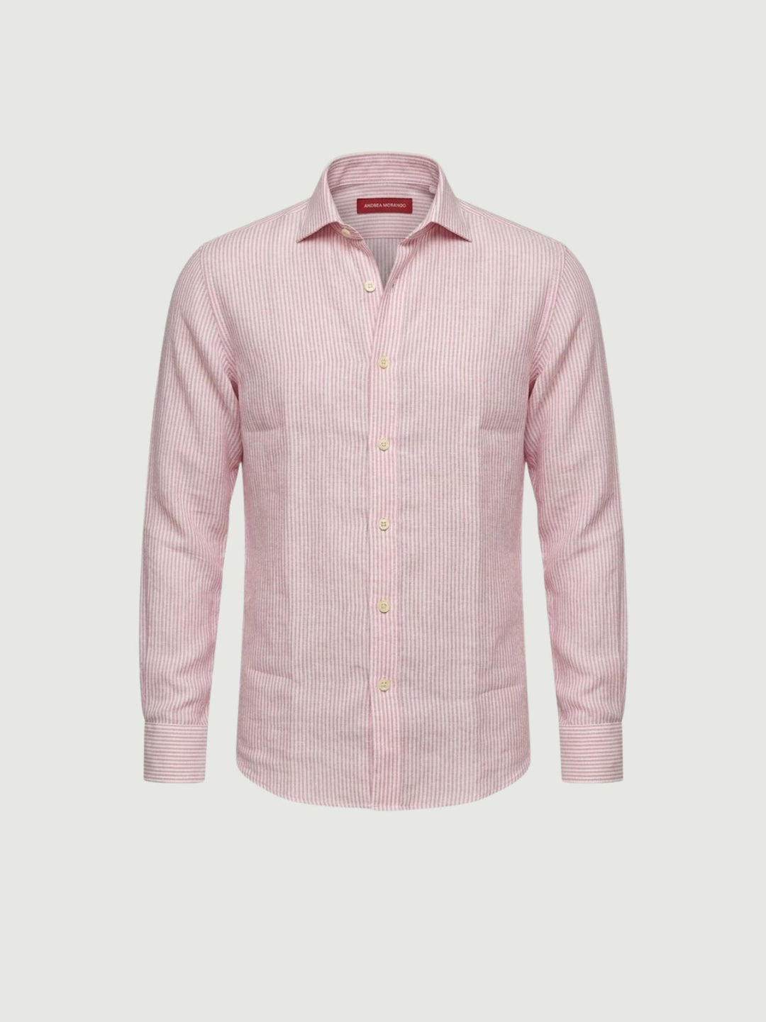 Camicia in lino a righine bianche e rosa BU26S02CALINCOT404 650 ANDREA MORANDO 