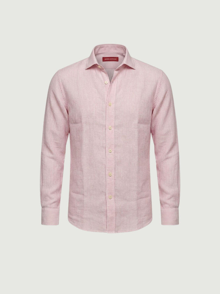 Camicia in lino a righine bianche e rosa BU26S02CALINCOT404 650 ANDREA MORANDO 