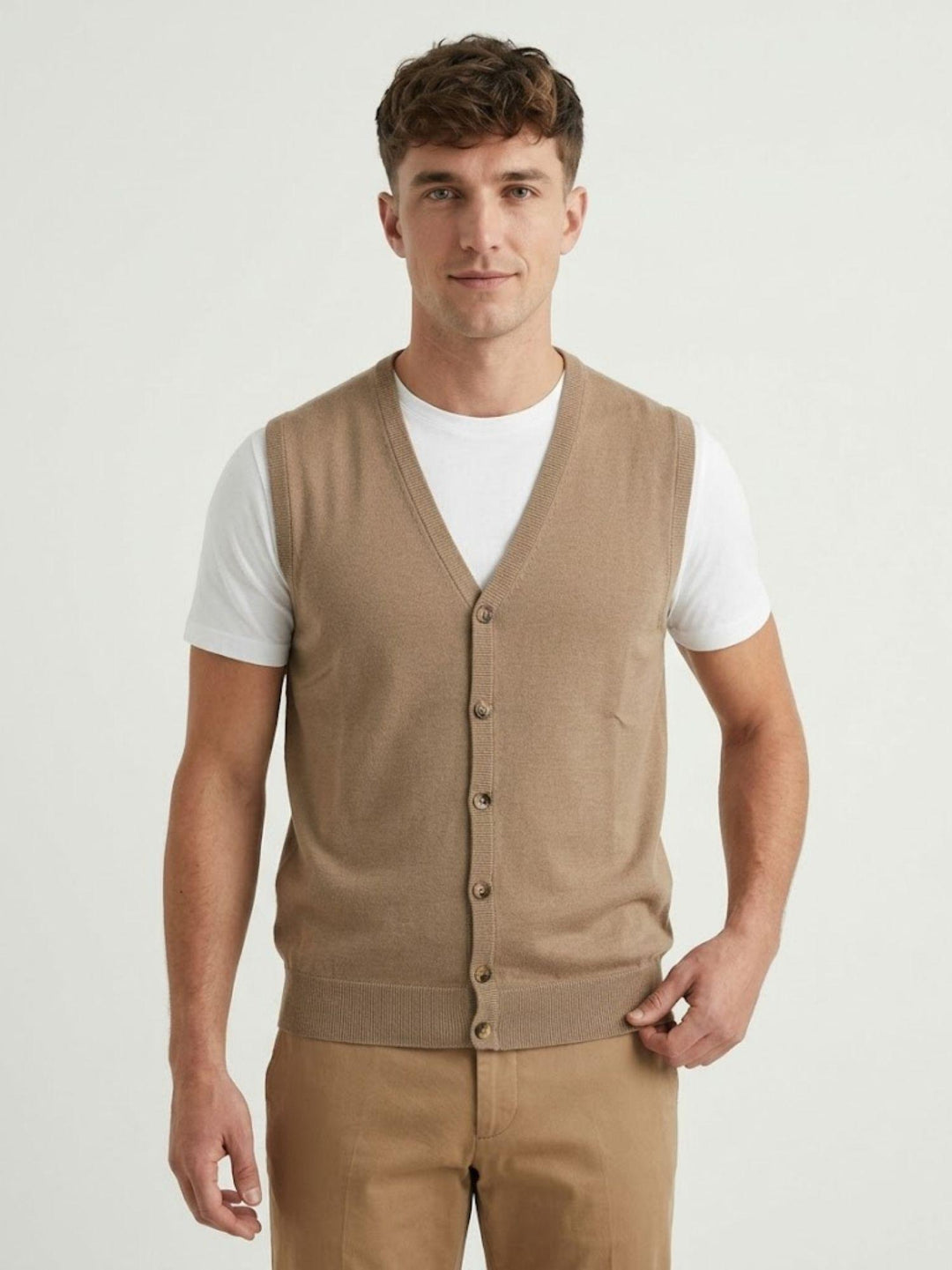 Gilet in maglina beige 3702900 672 ANDREA MORANDO 