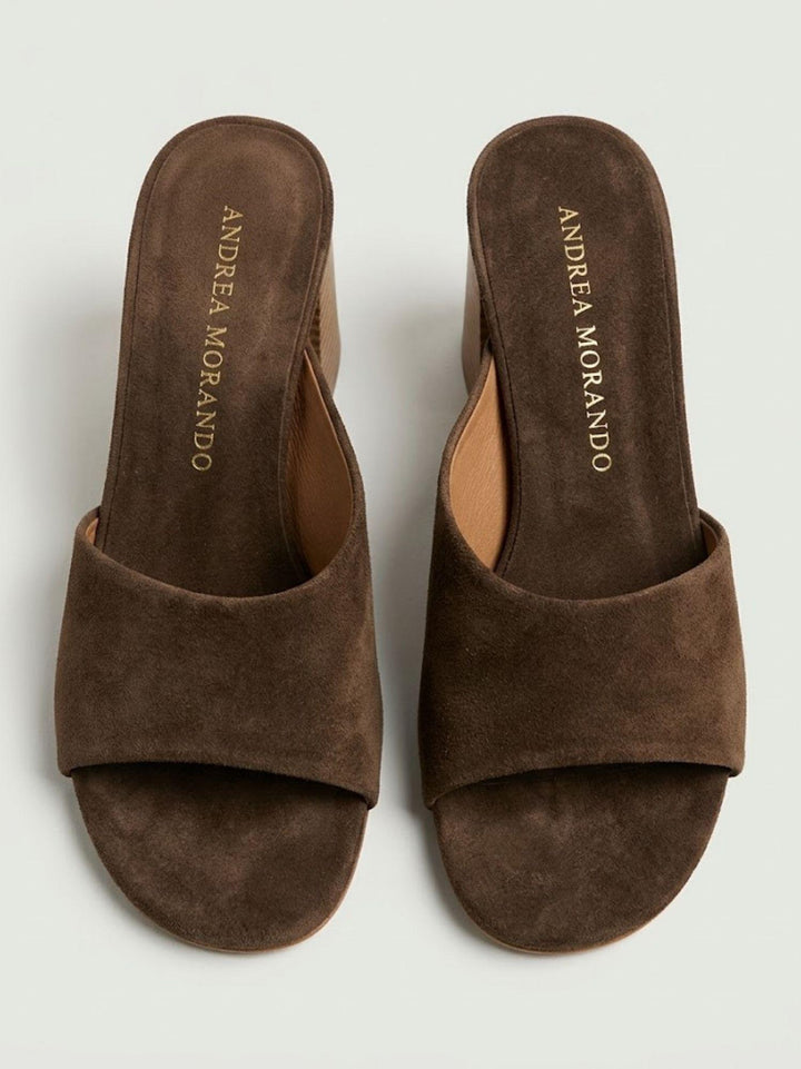 Sandalo mule in pelle scamosciata cioccolato 26075 EXPRESSO ANDREA MORANDO 