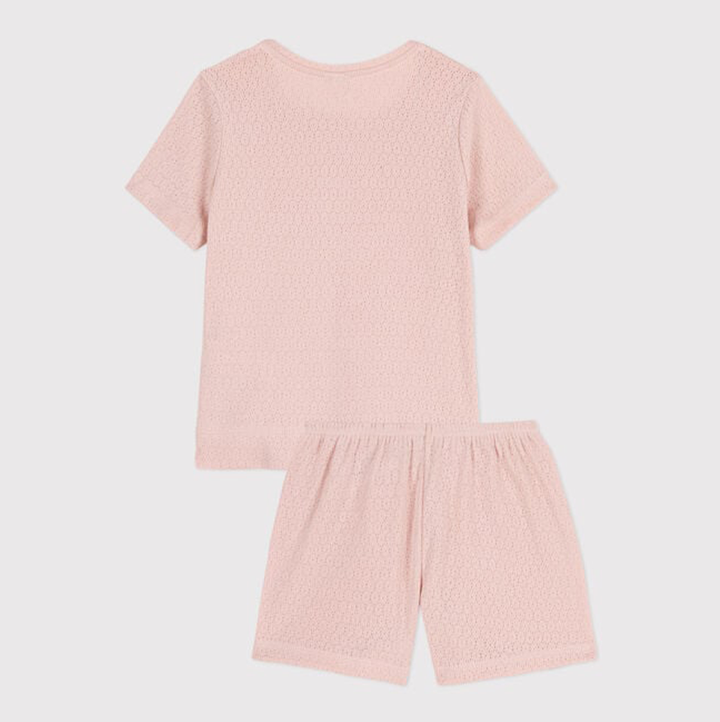PIGIAMA CORTO BAMBINA IN COTONE TRAFORATO TINTA UNITA A06W1 01 PETIT BATEAU 