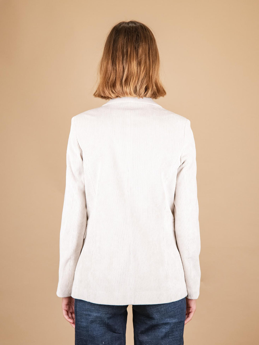 BLAZER MONOPETTO IN VELLUTO A COSTE PANNA