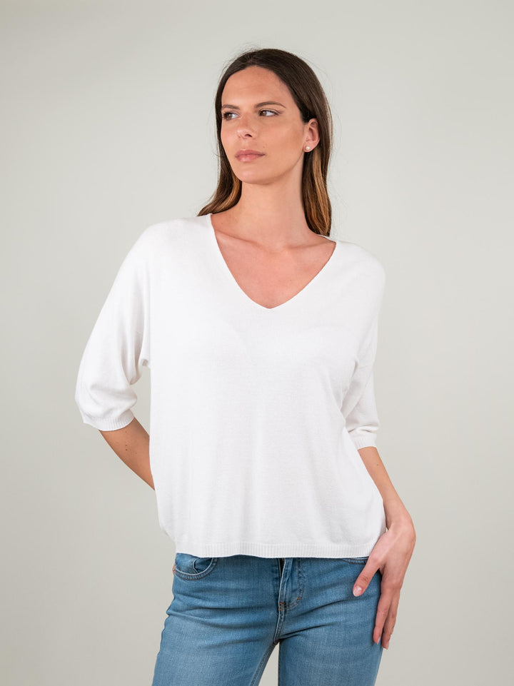 MAGLIA CON SCOLLO V PROFONDO E MANICHE A TRE QUARTI BIANCA 1687 BIANCO ANDREA MORANDO 