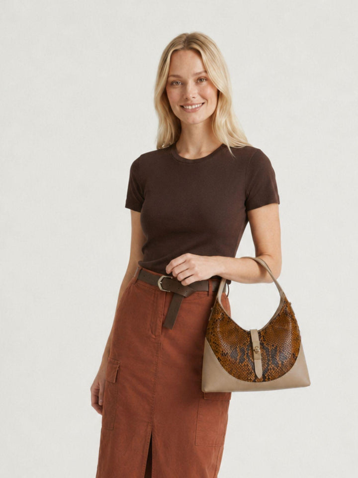 Borsa a spalla Elly in pelle di pitone marrone ELLY-PITONE MARRONE BIMOR 