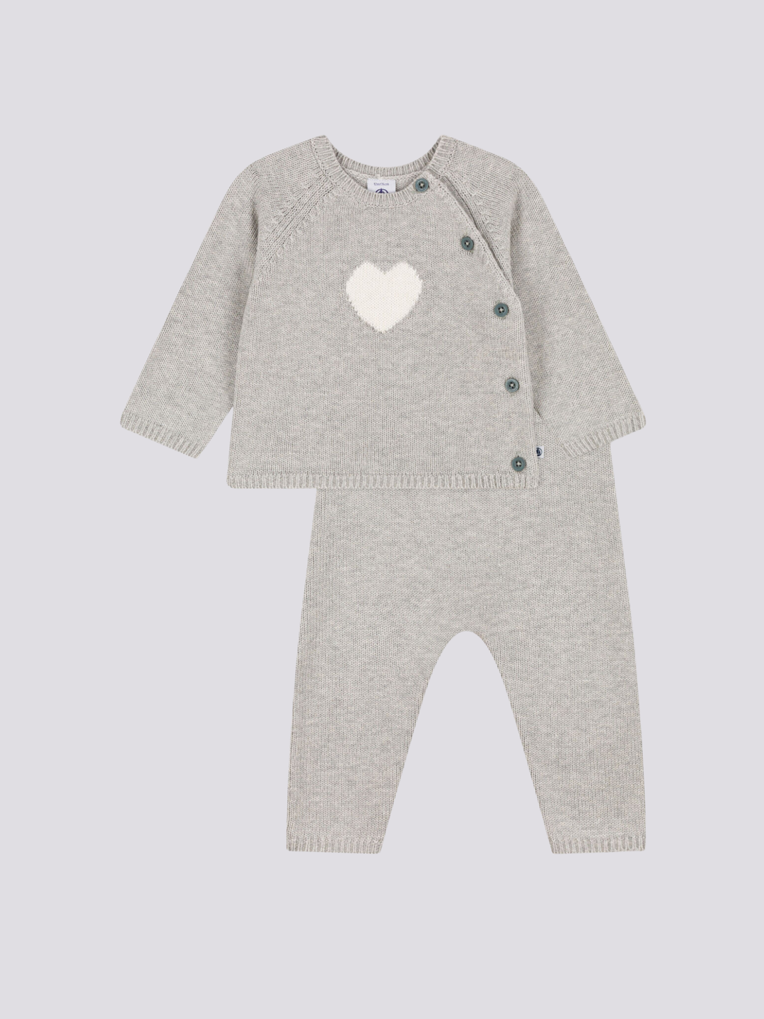 COMPLETO IN TRICOT DI LANA E COTONE CON MOTIVO A CUORE PER BEBÈ A0839 05 PETIT BATEAU 