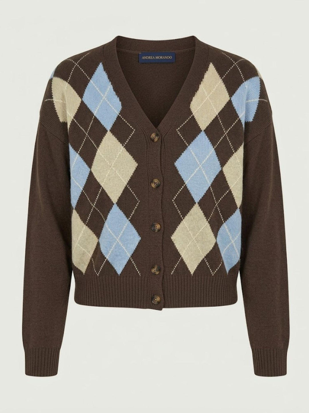 Cardigan con fantasia a rombi in cotone moro e azzurro D90106 AZZURRO/TABACCO ANDREA MORANDO 