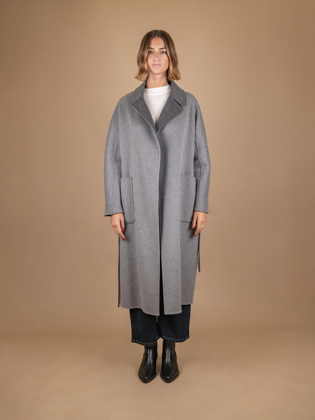 CAPPOTTO REVERSIBILE IN MISTO LANA ANTRACITE E GRIGIO PERLA 862D GRIGIO ANDREA MORANDO 