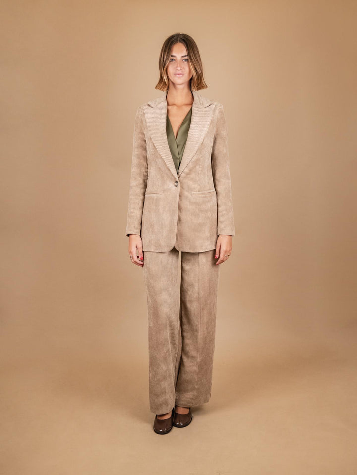 PANTALONE A PALAZZO IN VELLUTO A COSTE CAMMELLO P3037 BEIGE ANDREA MORANDO 