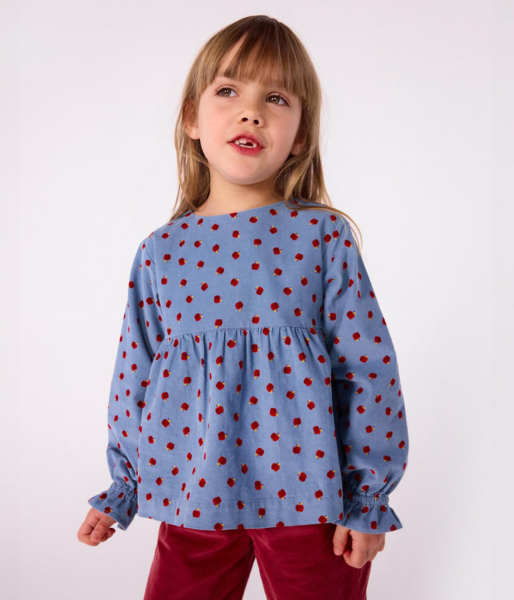 Blusa a maniche lunghe in velluto fantasia mele A0DXN 01 PETIT BATEAU 