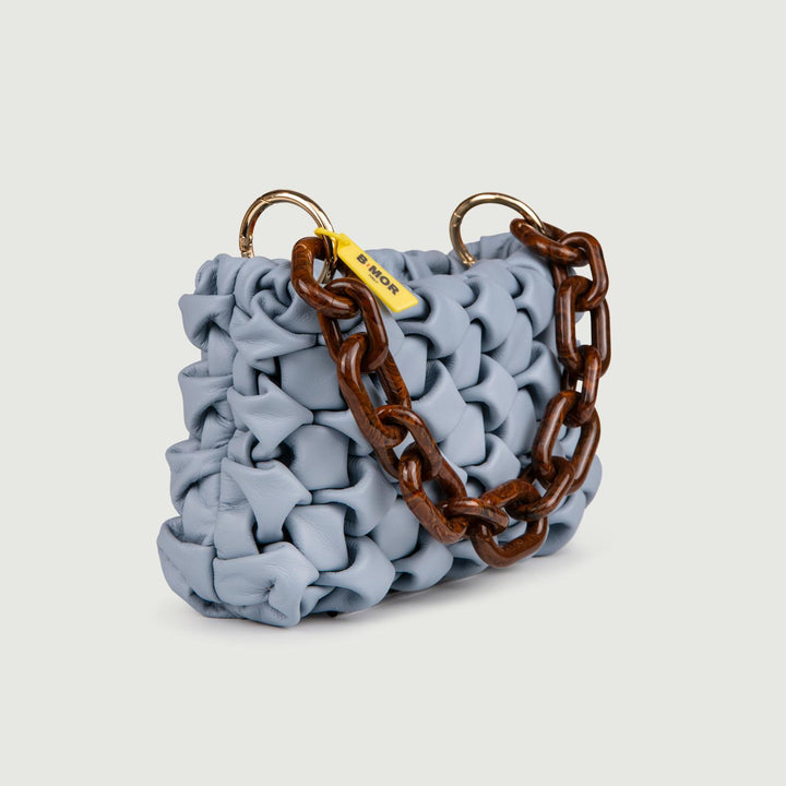 BORSA IN PELLE INTRECCIATA AZZURRA "CURLY" CURLYNEW CARTA ZUCCHERO BIMOR 