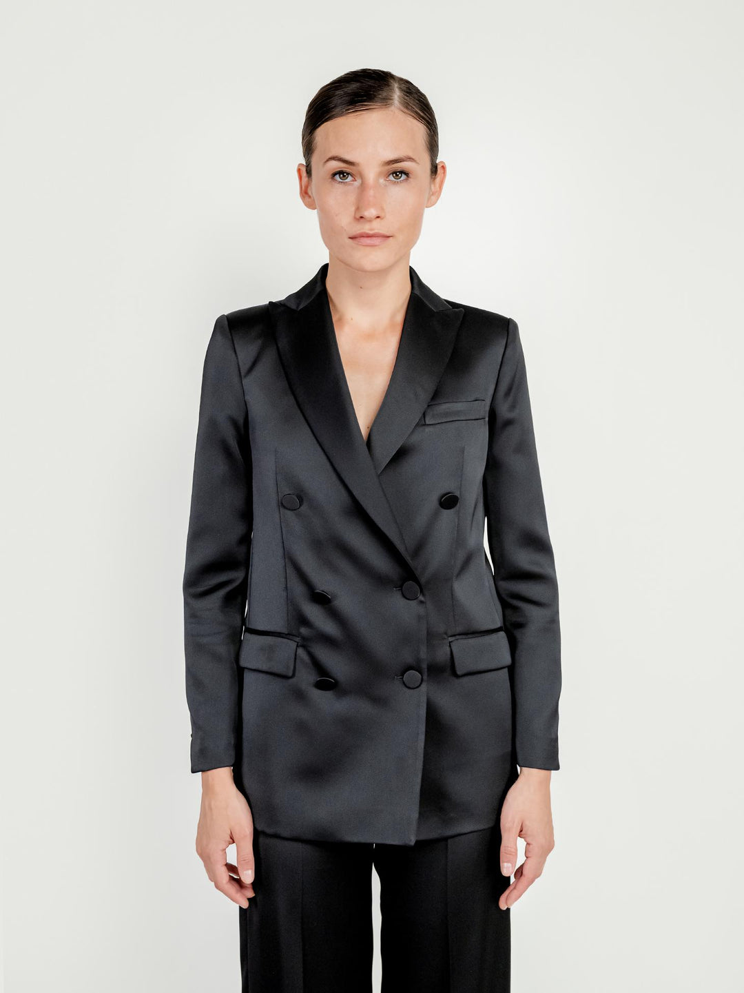 BLAZER DOPPIOPETTO IN RASO NERO 3687 BR 99 ANDREA MORANDO 