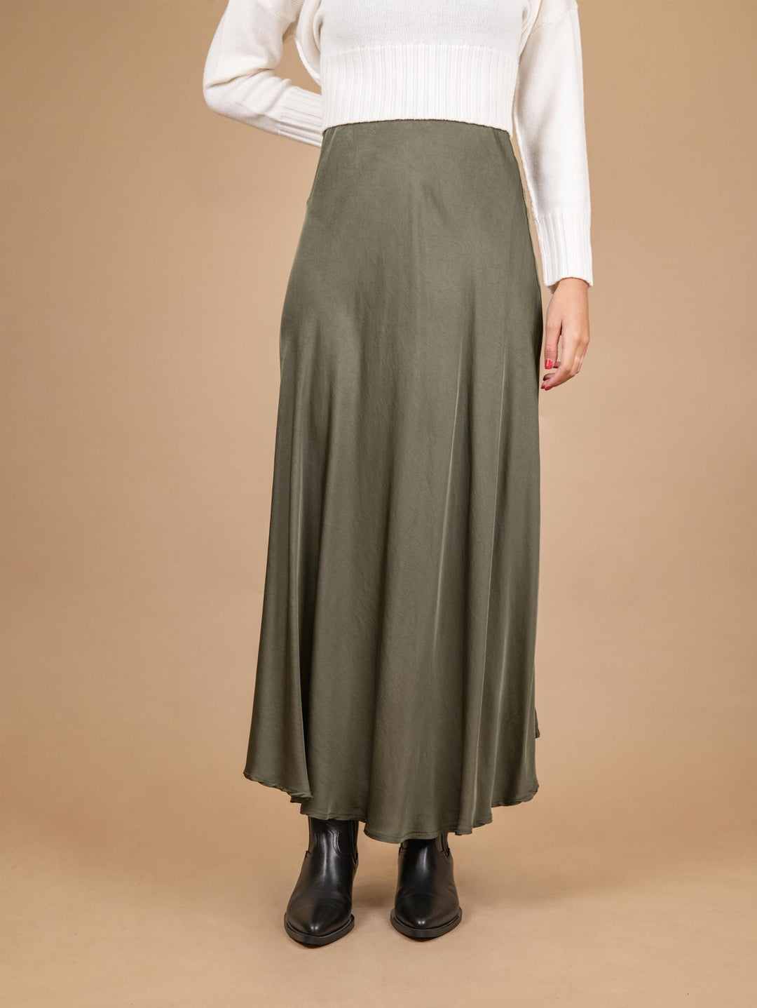 GONNA MIDI IN RASO VERDE MILITARE 80521 MILITARE ANDREA MORANDO 