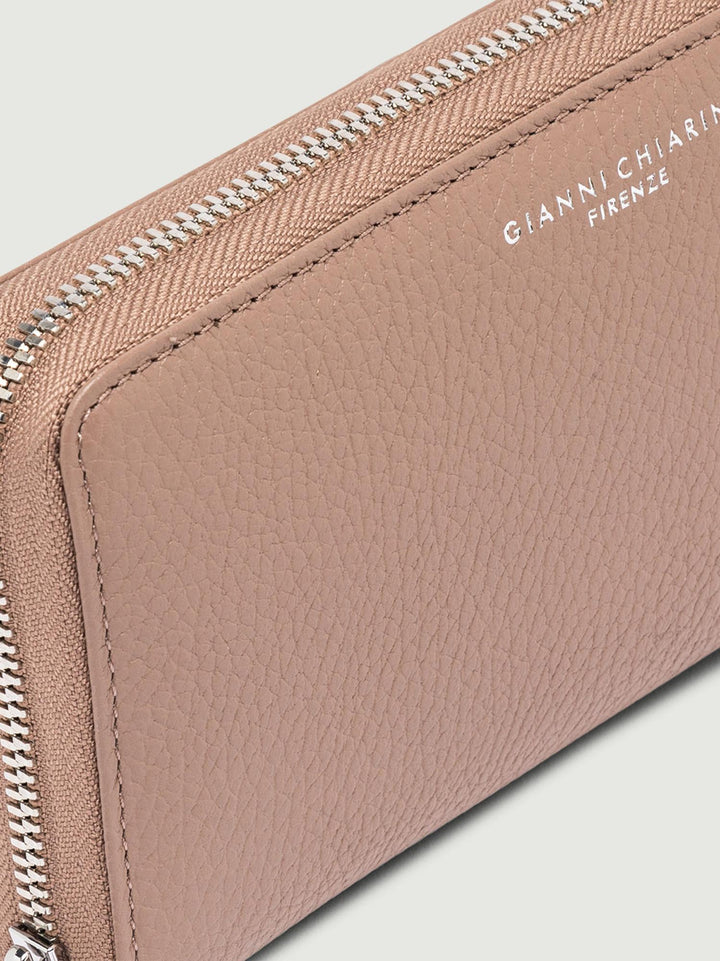 Portafoglio in pelle martellata beige con chiusura zip 5042 GRN 2077 GIANNI CHIARINI 