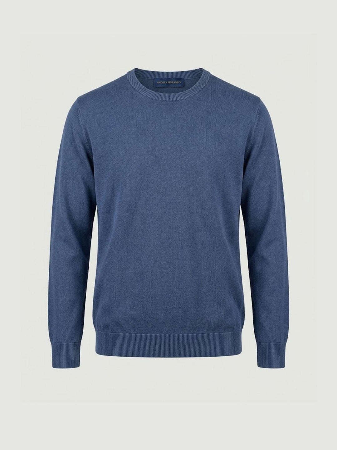 Maglia girocollo in cotone rasato blu denim 3850900 282 ANDREA MORANDO 