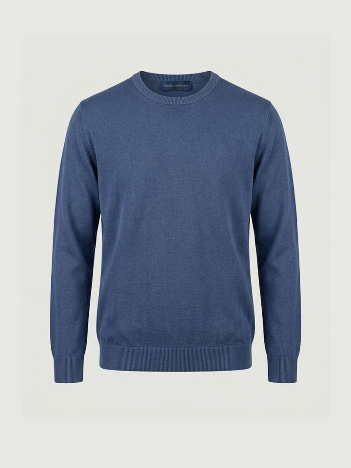 Maglia girocollo in cotone rasato blu denim 3850900 282 ANDREA MORANDO 