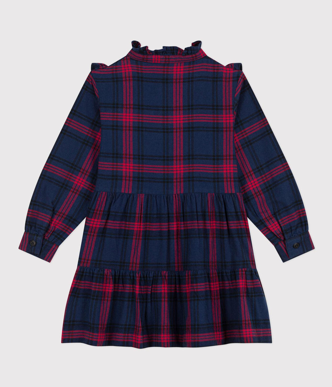 ABITO A MANICHE LUNGHE IN FLANELLA DI COTONE A QUADRI BAMBINA A082J 01 PETIT BATEAU 