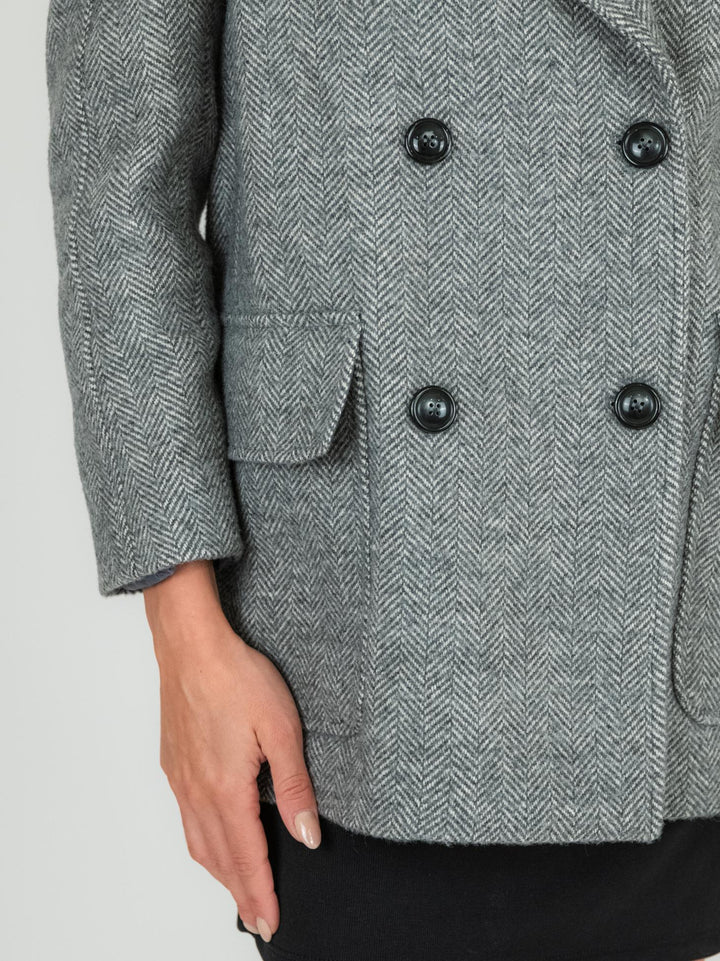 CAPPOTTO PEACOAT CON MAXI REVERS GRIGIO SPIGATO