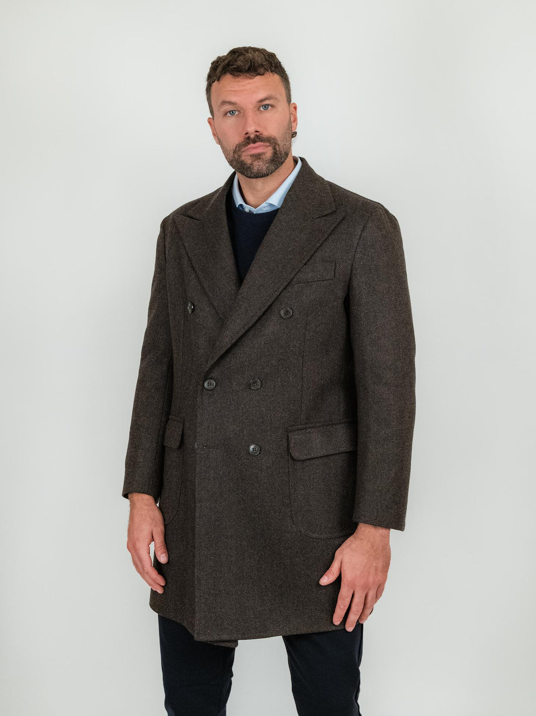 CAPPOTTO DOPPIOPETTO SPIGATO IN LANA VERGINE MARRONE CAPPOTTO T MORO ANDREA MORANDO 