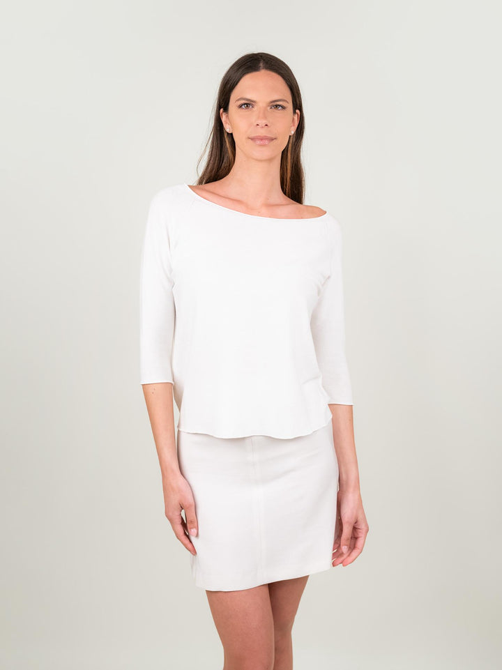 T-SHIRT CON MANICA A TRE QUARTI IN MAGLIA BIANCA 3719 BIANCO ANDREA MORANDO 