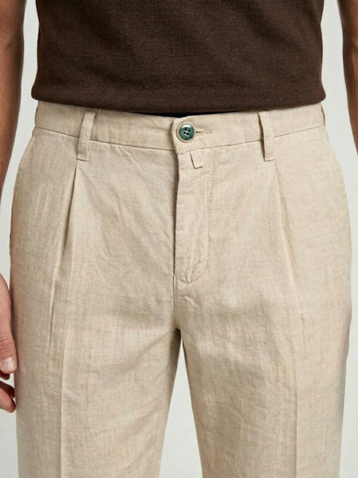Pantalone chino in lino e cotone beige P-TONY 23 ANDREA MORANDO 