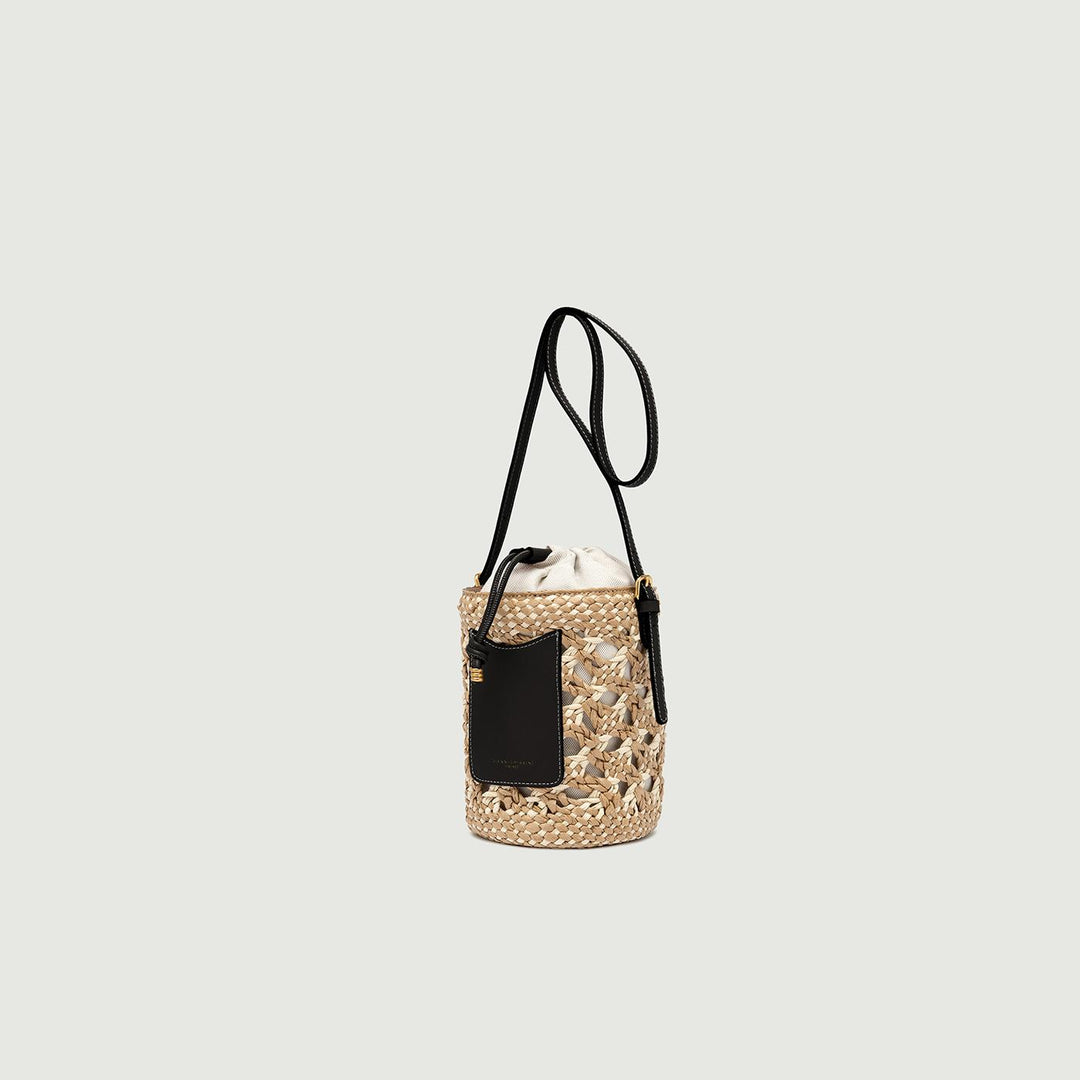 SECCHIELLO SAONA MEDIUM IN PAGLIA CON DETTAGLI IN PELLE NERA BS 10731 STRAW-PL 10313 GIANNI CHIARINI 