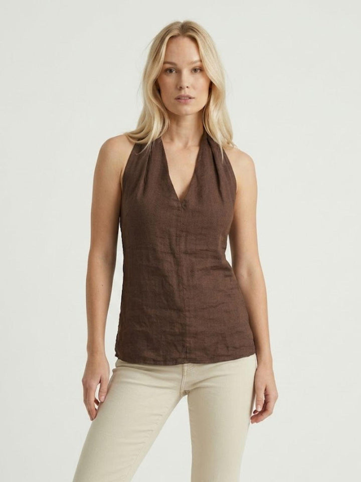 Top con scollo a V in lino testa di moro 6TS0527 MORO ANDREA MORANDO 