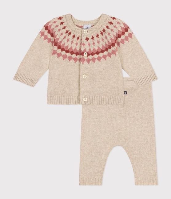 Set 2 pezzi in maglia beige motivo rosa A0AZJ 02 PETIT BATEAU 