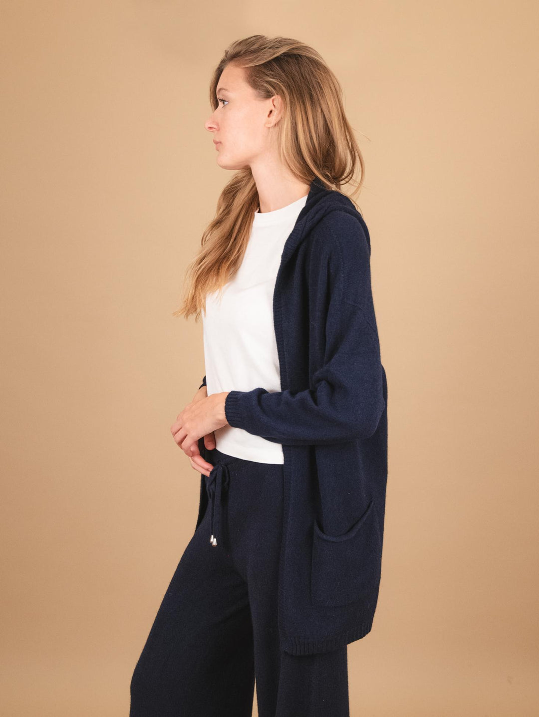 CARDIGAN LUNGO APERTO CON CAPPUCCIO BLU 0170/39 0115 BIMOR 