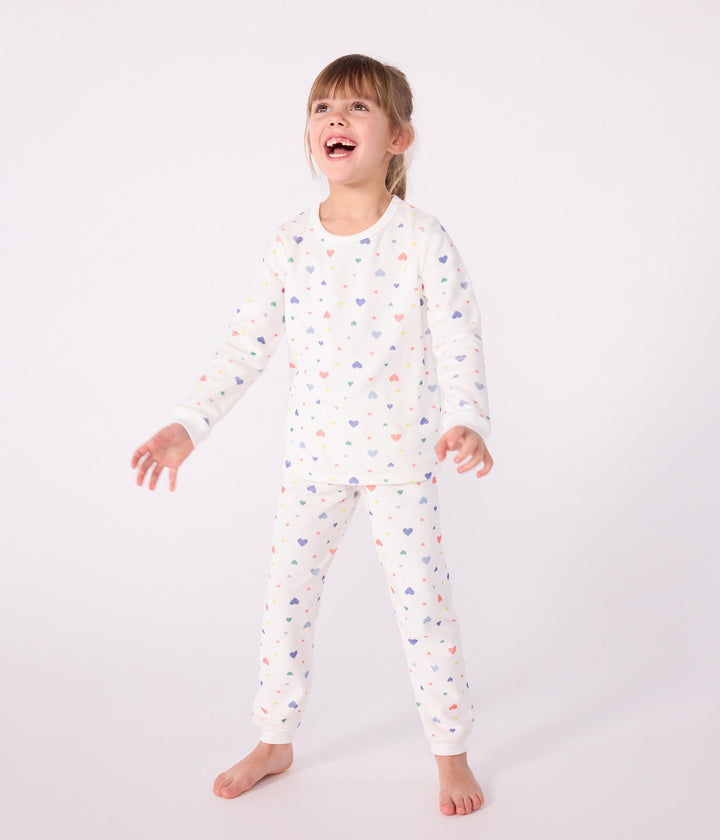 Pigiama in ciniglia con stampa a cuori bambina A0DRV 01 PETIT BATEAU 