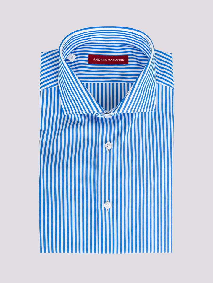 CAMICIA BASTONCINO BIANCO E BLU IN COTONE