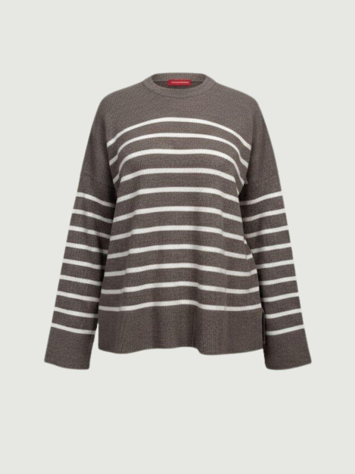 Maglia in lana noce a righe bianche 14284M NOCE-NATURALE ANDREA MORANDO 